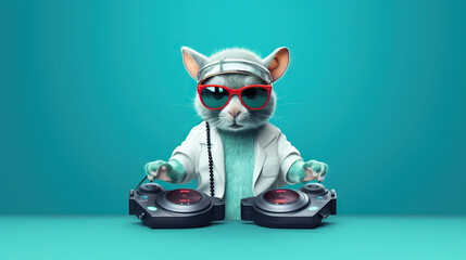  a cat with sunglasses and a dj's turntable.  generative ai