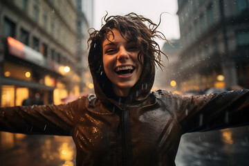 Woman standing in the rain, woman enjoying the rain, rain, enjoy rain, woman in the rainfall, raining