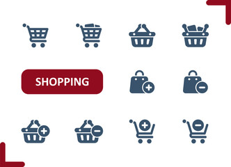Shopping Icons. Shopping Cart, Shopping Basket, Shopping Bag, E-commerce Icon