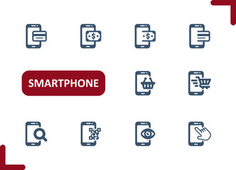 Smartphone Icons. Mobile Phone, Telephone, E-commerce, Online Shopping, Buy, Pay Icon