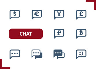 Chat Bubbles Icons. Speech Bubble, Money, Dollar, Euro, Yen, Yuan, Ruble, Pound, Bitcoin Icon