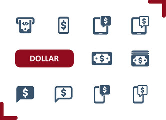 Fototapeta na wymiar Dollar Icons. Cash, Dollar Bill, Money, Buy, Pay, Buying, Paying Icon