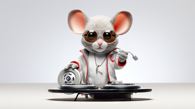  a white mouse with glasses and a stethoscope.  generative ai