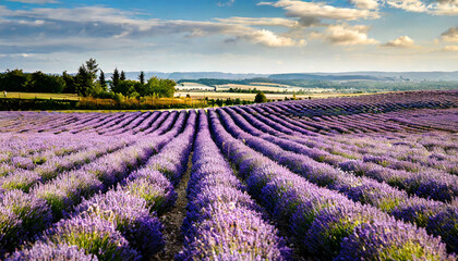 Rows of Lavender in Full Bloom
