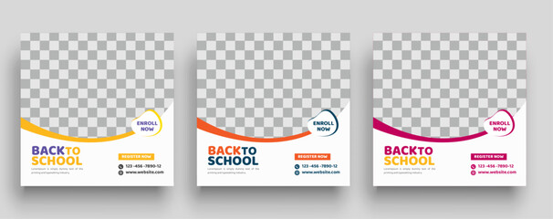 School admission social media post design template. Back to school online marketing banner layout
