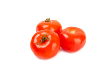 Red tomato isolated on white background. Fresh red tomatoes. Fresh vegetables. Vegan. Close-up. Healthy food. Salad Ingredients.
