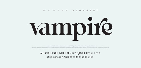 VAMPIRE Premium luxury elegant alphabet letters and numbers. Elegant Tech typography classic serif font decorative vintage retro. Creative vector illustration - obrazy, fototapety, plakaty