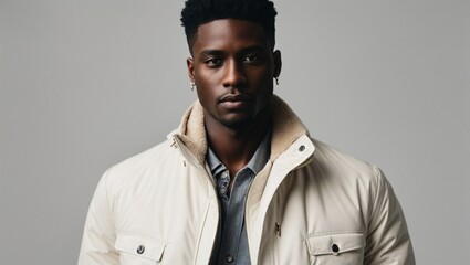 Obraz premium Retrato de joven modelo afroamericano para marca de ropa elegante de invierno