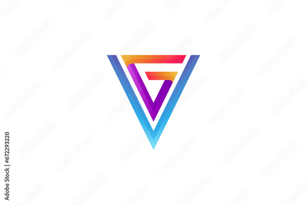 Aufkleber gv or vg initial uppercase letter logo in triangle shape with monogram design colorful gradient