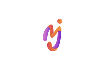 Mj letter logo with 3d design in purple and orange color gradient