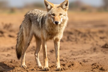 Naklejka na ściany i meble Survival in the Desert: Captivating Images of a Clever Coyote's Adaptability