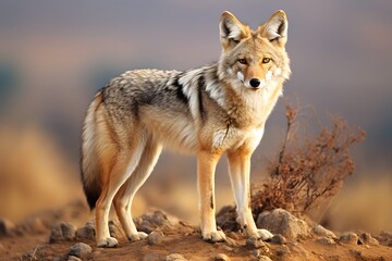 Naklejka na ściany i meble Arid Wilderness Wonders: Inspiring Photographs of a Coyote Thriving in its Habitat