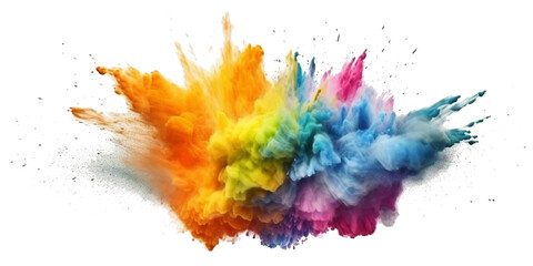 colorful rainbow holi paint color powder explosion isolated white wide panorama background transparent PNG