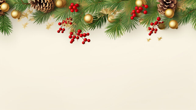  a christmas background with pine cones, berries and pine cones.  generative ai