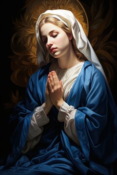 Virgin Mary, religious painting illustration.