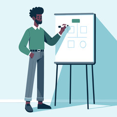 Doctor in blue mask vaccinating patient in a minimalist vector office.