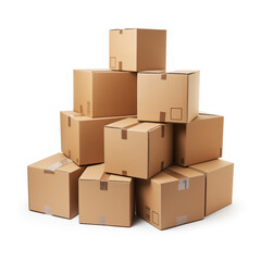 Cardboard boxes on white background.  AI Generative.
