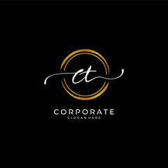 CT initial signature logo. Handwritten monogram vector