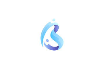 Initial B letter logo with water splash effect in blue gradient color
