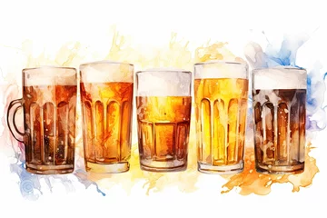 Fotobehang time to drink illustration with different glasses of beer Generative AI © SKIMP Art