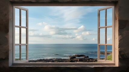 a Window Overlooking the Ocean.  generative AI