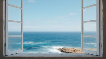 a Window Overlooking the Ocean.  generative AI