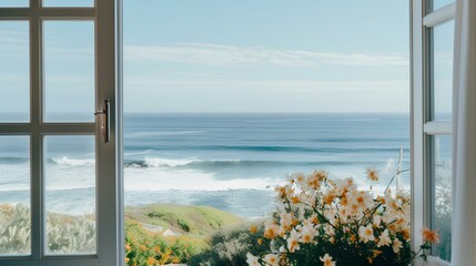 a Window Overlooking the Ocean.  generative AI
