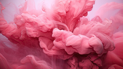  a pink substance is floating in the air with a blue background.  generative ai