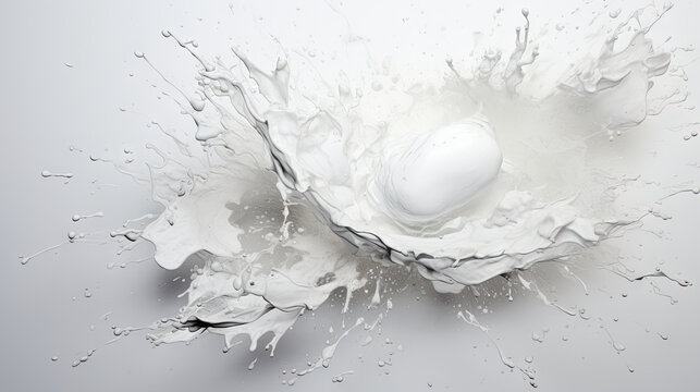  a white object is in the middle of a splash of milk.  generative ai