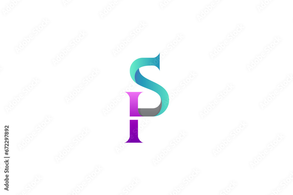Aufkleber ps or sp letter initial logo with gradient color in monogram design style