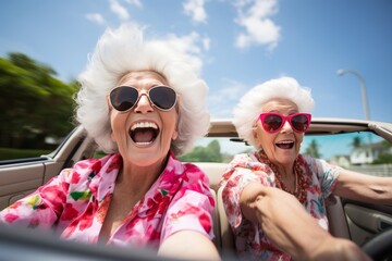 Joyful Senior Women Enjoying a Summer Drive in a Convertible