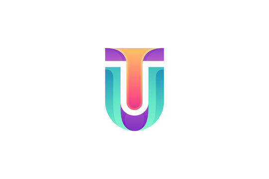 TU or UT letter logo with colorful monogram design
