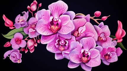 pink orchid on black generated by AI