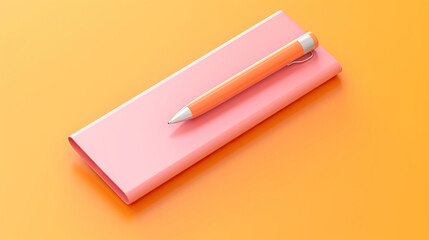  a pink pen sitting on top of a pink paper on a yellow background.  generative ai