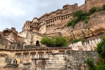 Mehrangarh Fort in Jodhpur in Rajasthan, India. Known as the blue city