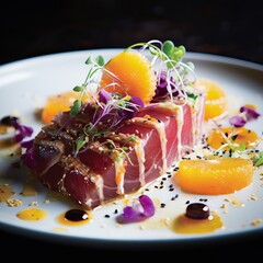 Close up of a Delicious and Inviting Plate of Tuna. An Expensive and Luxurious Professional Shot of...