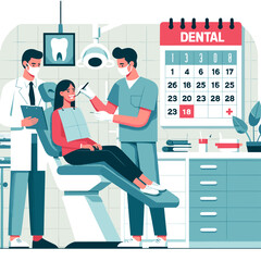 Dental Clinic Scene with Diverse Dentists and Patient