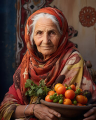 Generative ai senior middle eastern woman rural smiling market seller