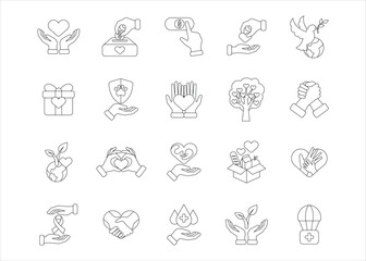 Charity line icon collection, solidarity symbol vector graphic illustration