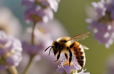 Photo close-up of a bee on a chamomile flower. AI Generated