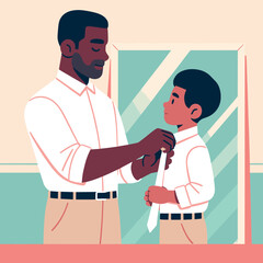 Father-Son Tie Tying Reflection Illustration