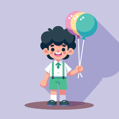 Jubilant Schoolboy with Three Balloons Vector Design