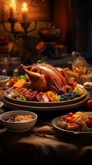 Obraz premium Thanksgiving Dinner with Crispy Roast Duck