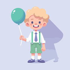 Schoolboy with Blue Balloon and Green Suspenders Vector Illustration