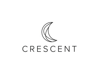 abstract crescent moon letter C line art creative logo design