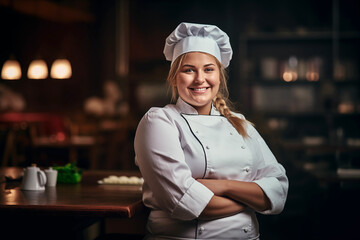 Portrait of a female smiling chef.