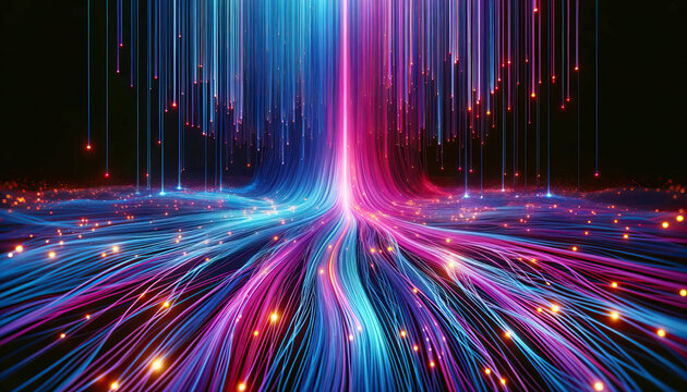 Digital vortex background. Abstract vibrant streams of light converging into a luminous nexus