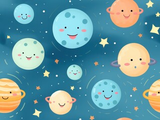 Cute Planet star seamless pattern template 