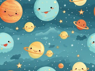Cute Planet star seamless pattern template 