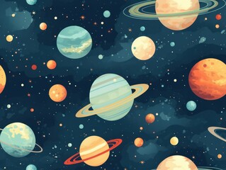 Cute Planet star seamless pattern template 